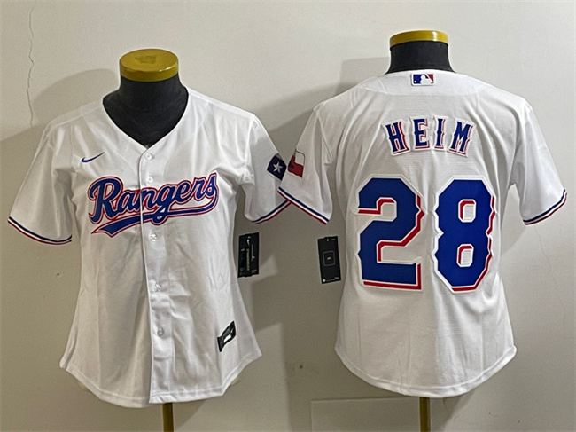 Women's Texas Rangers #28 Jonah Heim White With Patch Stitched Baseball Jersey(Run Small)
